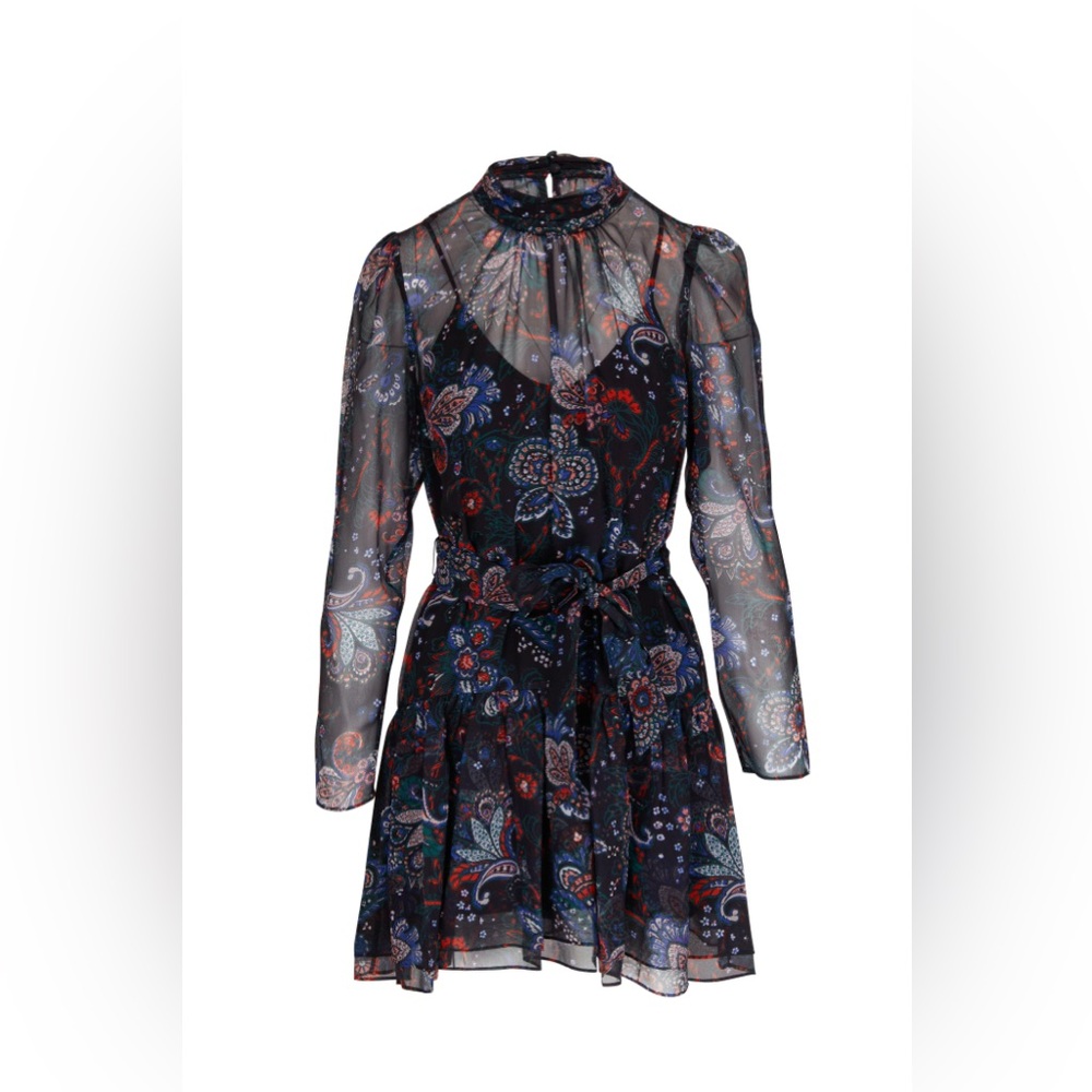 Veronica Beard Sheer Outer Layer Black and Red Floral Dress